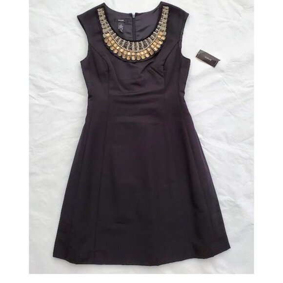 NWT Black Knee-Length Sleeveless A-Line Jeweled Bib Neckline Alfani Dress Size 2 - Picture 5 of 9